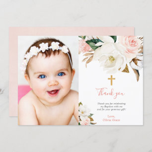 Invitation Baptême communion florale blanche et rose
