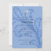 Invitation Baptême Confirmation 1ère Communion Blue Acanthus (Devant)