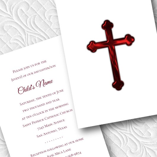 Invitation Baptême Confirmation 1ère communion Croix Rouge
