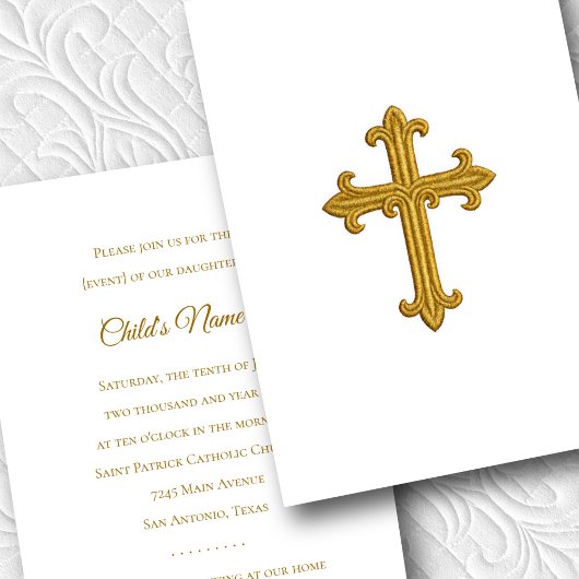 Invitation Baptême Confirmation 1ère communion Gold Cross
