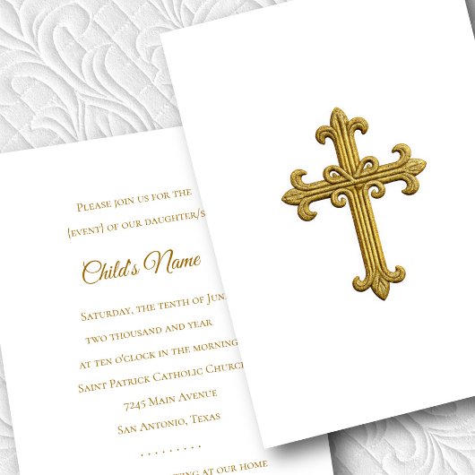 Invitation Baptême Confirmation 1ère communion Gold Cross 3