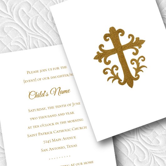 Invitation Baptême Confirmation 1ère communion Gold Cross 4