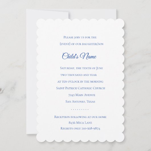 Invitation Baptême Confirmation 1ère Croix Bleue Communion (Dos)