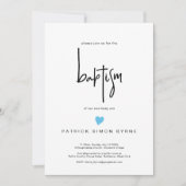 Invitation Baptême contemporain Petit Bleu Coeur bébé Garçon (Devant)