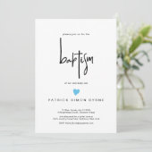 Invitation Baptême contemporain Petit Bleu Coeur bébé Garçon (Debout devant)