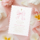 Invitation Baptême Coquette Ruban Rose et Perles