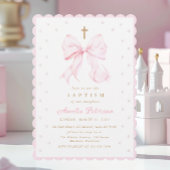Invitation Baptême Coquette Ruban Rose et Perles