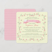 Invitation Baptême couronne rose florale (Devant / Derrière)