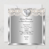Invitation Baptême Crème Argent Photo Coeur Croix Garçon Fill (Dos)