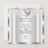 Invitation Baptême Crème Argent Photo Coeur Croix Garçon Fill (Dos)