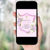 Invitation Baptême crête rose fille