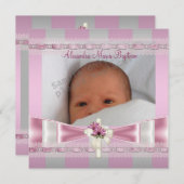 Invitation Baptême croisé Baptême rose blanc (Devant / Derrière)