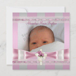 Invitation Baptême croisé Baptême rose blanc