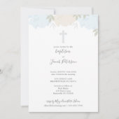 Invitation Baptême croisé de garçon de pivoines bleues en (Devant)