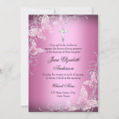 Invitation Baptême croisé de papillon rose (Devant)