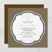 Invitation Baptême croisé doux et Brown pour les garçons (Devant / Derrière)