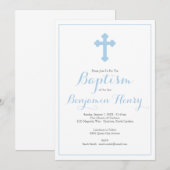 Invitation Baptême croisé fleuri de baptême de garçon bleu (Devant / Derrière)