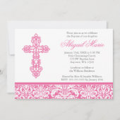 Invitation Baptême croisé fleuri rose de baptême de fille de (Devant)