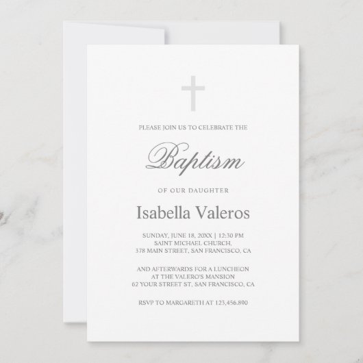 Invitation Baptême croisé gris argent simple (Devant)