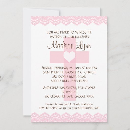 Invitation Baptême croisé Inviation de bébé de dentelle (Devant)