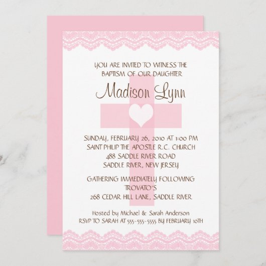 Invitation Baptême croisé Inviation de bébé de dentelle (Devant / Derrière)