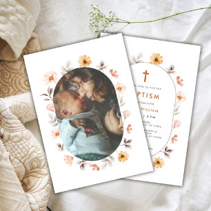 Invitation Baptême croisé minimal Fleur sauvage Boho