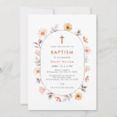Invitation Baptême croisé minimal Fleur sauvage Boho (Devant)