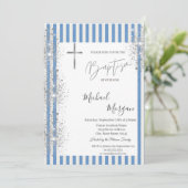 Invitation Baptême croisé Parties scintillant d'argent Confet (Debout devant)