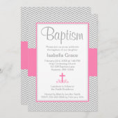 Invitation Baptême croisé rose gris de baptême de fille de (Devant / Derrière)