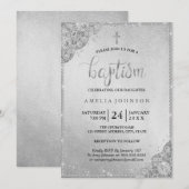 Invitation Baptême croisée de dentelle en diamant  (Devant / Derrière)