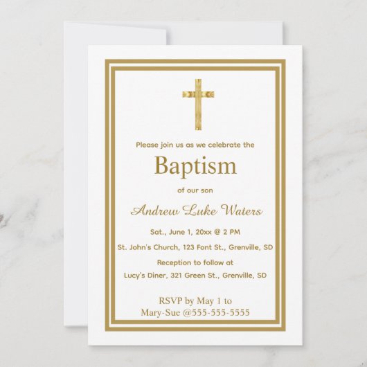 Invitation Baptême croisée d'or modifiable (Devant)