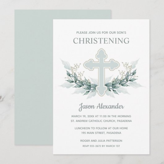 Invitation Baptême Croix Aquarelle (Devant / Derrière)