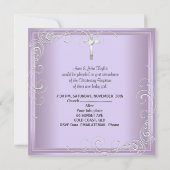 Invitation Baptême Croix Blanc Fille Bébé Lilas (Dos)