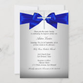 Invitation Baptême Croix Blanche Argent Bleu Royal (Devant)