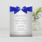 Invitation Baptême Croix Blanche Argent Bleu Royal (Debout devant)