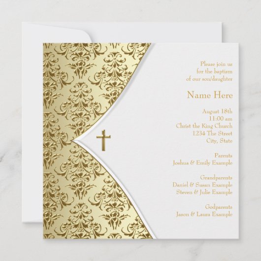 Invitation Baptême croix blanche et or (Devant)