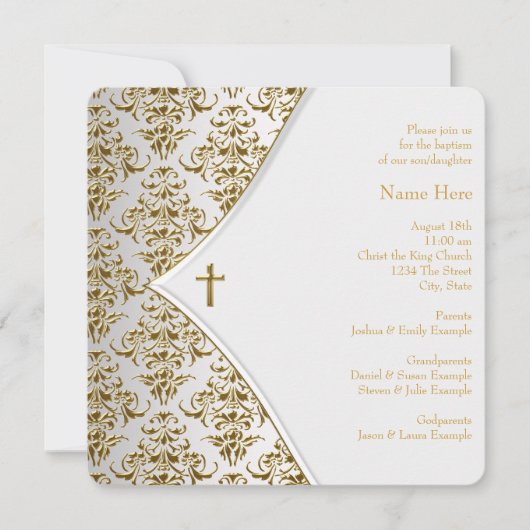 Invitation Baptême croix blanche et or (Devant)