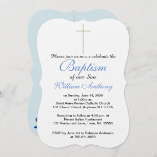 Invitation Baptême Croix Bleu Gris Bébé Rattle