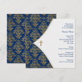 Invitation Baptême Croix Bleue et Or (Devant / Derrière)