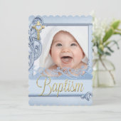 Invitation Baptême Croix Bleue Garçon Christening Photo (Debout devant)