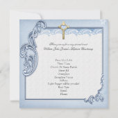 Invitation Baptême Croix Bleue Garçon Christening Photo (Dos)