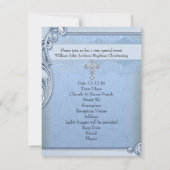 Invitation Baptême Croix Bleue Garçon Damas Bible Chaussures (Dos)