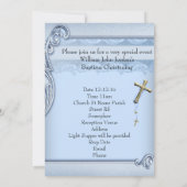 Invitation Baptême Croix Bleue Or Garçon Christening 2 (Dos)