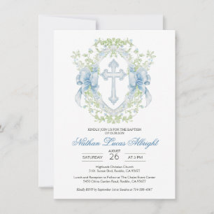 Invitation Baptême Croix Crest Verdure Baby Boy