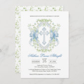 Invitation Baptême Croix Crest Verdure Baby Boy (Devant / Derrière)