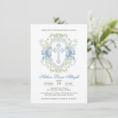 Invitation Baptême Croix Crest Verdure Baby Boy (Debout devant)