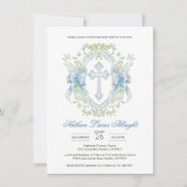 Invitation Baptême Croix Crest Verdure Baby Boy (Devant)