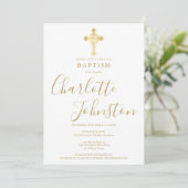 Invitation Baptême Croix d'Or Signature Script (Debout devant)