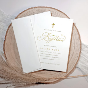 Invitation Baptême croix dorée élégante