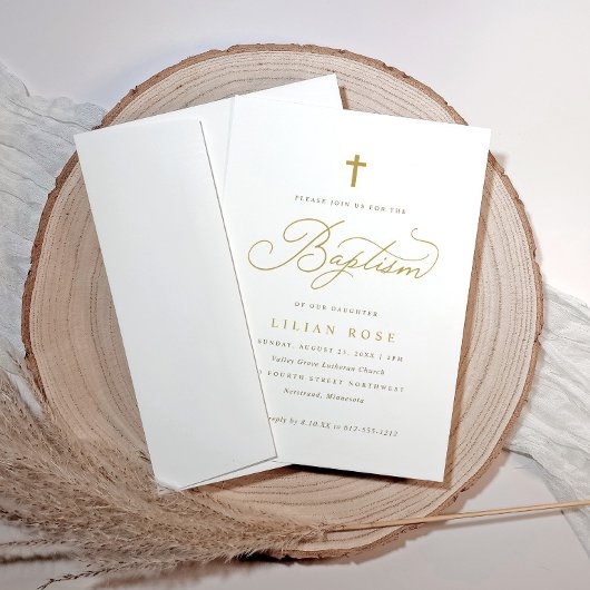 Invitation Baptême croix dorée élégante